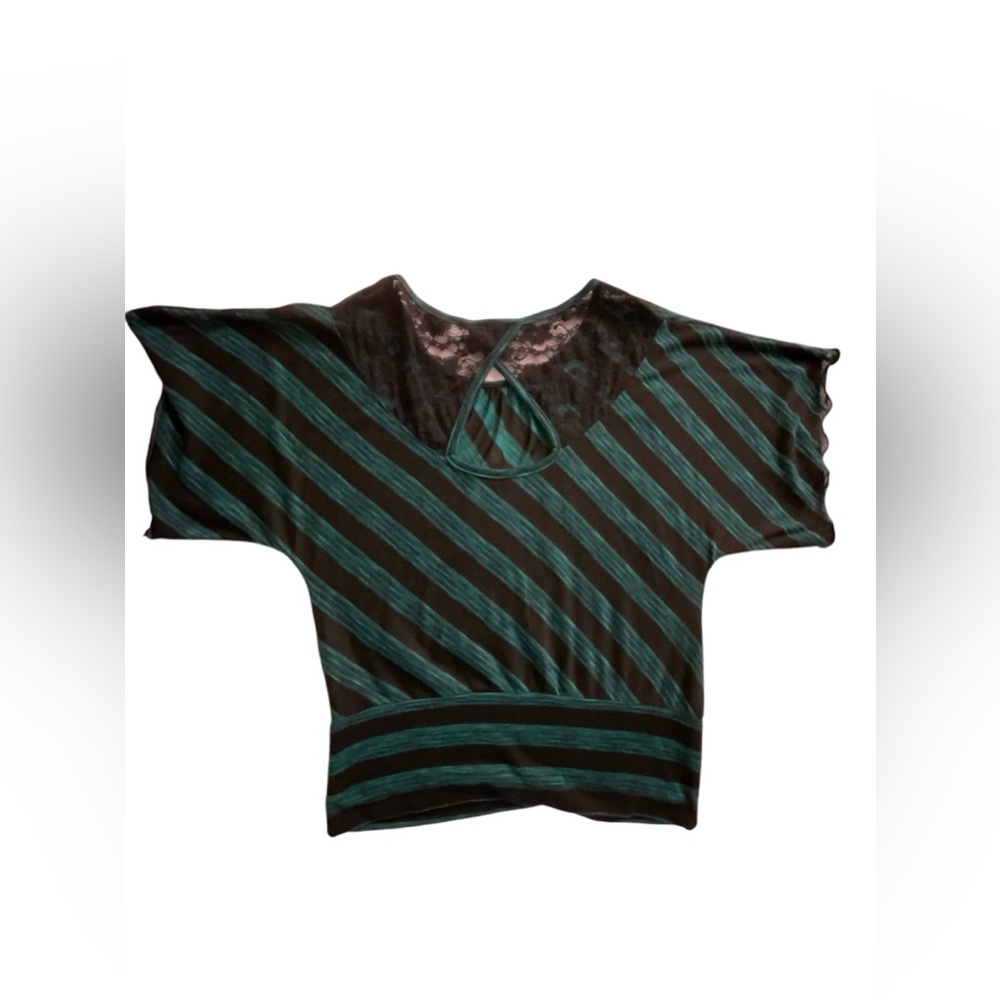 BCX Black & Teal Stripe Kimono Sweater Blouse Size XL